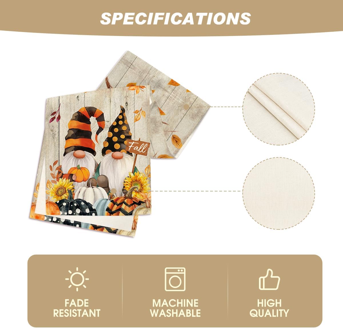 Artoid Mode Wood Gnomes Pumpkins Sunflower Maple Leaves Fall Table Runner, Kitchen Dining Table Decoration for Home Party Decor 13 x 108 Inch