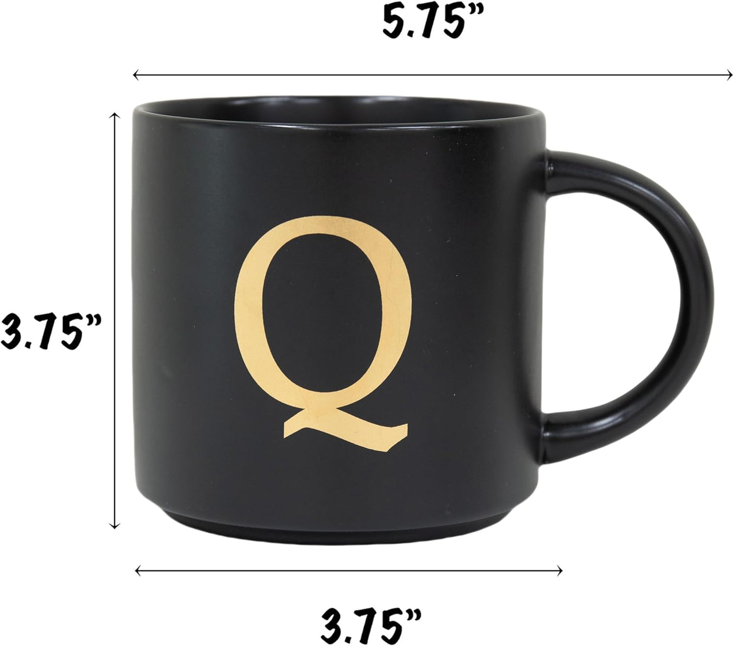 COLLECTIVE HOME - Monogram Ceramic Mugs, 15 oz Golden Initial Black Coffee Cups, Elegant Alphabet Tea Mugs, Elegant Personalized Mug with Gift Box, Unique Mug with Double Side Capital Lette (Q)