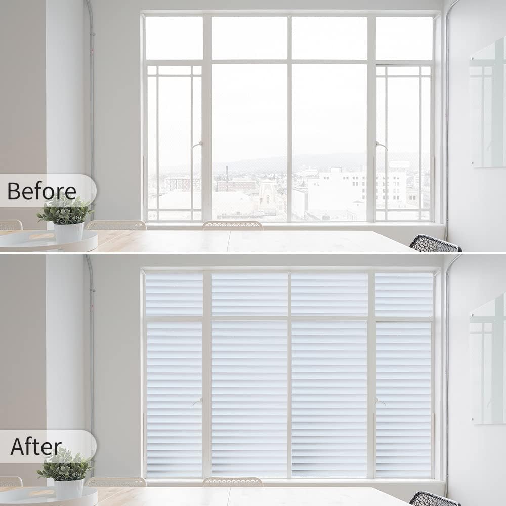 Window Privacy Film with Installation Tools, Blinds Pattern, Static Cling, Anti UV, Heat Control, Ideal for Home Shower Office Glass Door (Blinds Pattern, 17.5X78.7Inch)