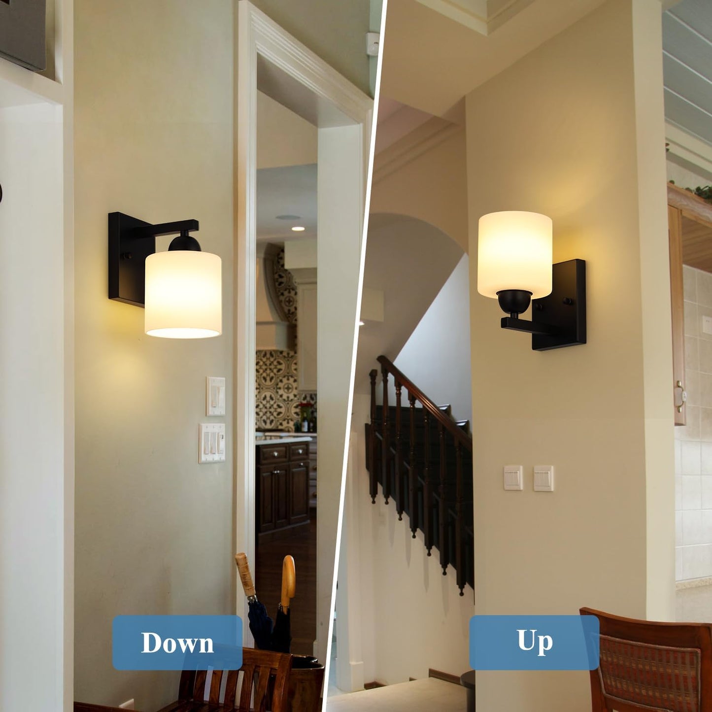 Matte Black Milk Glass Wall Sconces, 1 Pack Hardwired Indoor Wall Light Fixtures for Living Room, Hallway, Bedroom, Ceramic E26 Sockets (Bulbs Not Included)