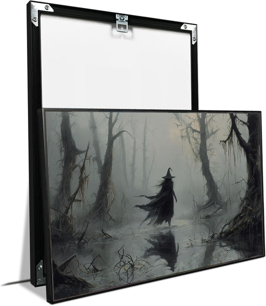 JFHCQJPK Vintage rustic swamp witch poster dark moody wall art gothic horror season halloween print for home decor retro dark moody painting24x36in Metal blackFramed