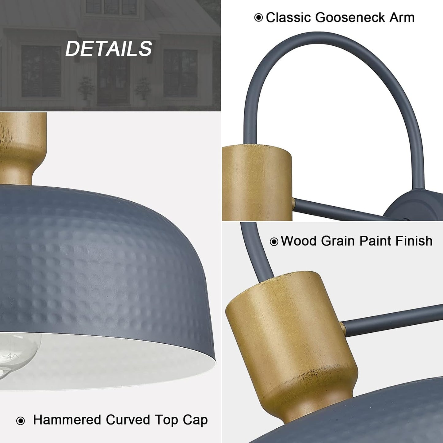 Outdoor Barn Light Gooseneck Barn Light, Farmhouse Exterior Wall Mount Light Vintage Wall Lighting Fixture Industrial Sconce Lantern for Porch, Entryway, Garage, Blue, 2 Pack