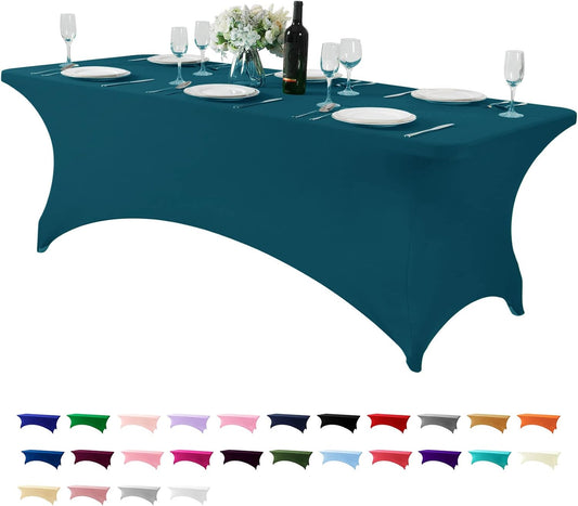 Spandex Table Cover for 8FT or 4ft or 6ft Table Universal Fitted Stretch Tablecloth for Party, Banquet, Wedding and Events-Peacock