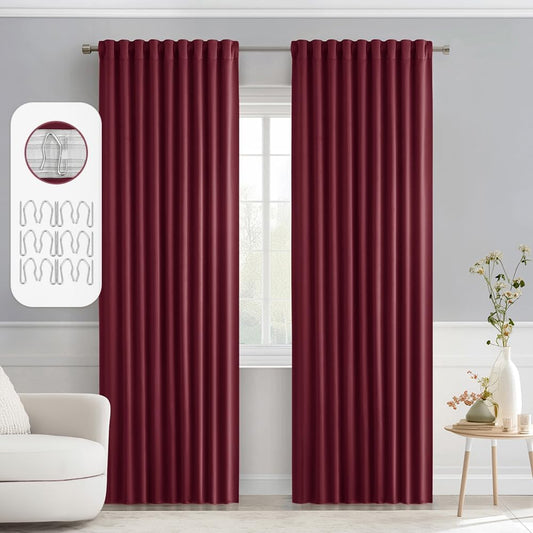 MIULEE Wine Red Back Tab Blackout Curtains 84 Inch Length 2 Panels Set for Living Room Bedroom Privacy, Rod Pocket/Pinch Pleat Thermal Insulated Room Darkening Pleated Light Blocking Drapes
