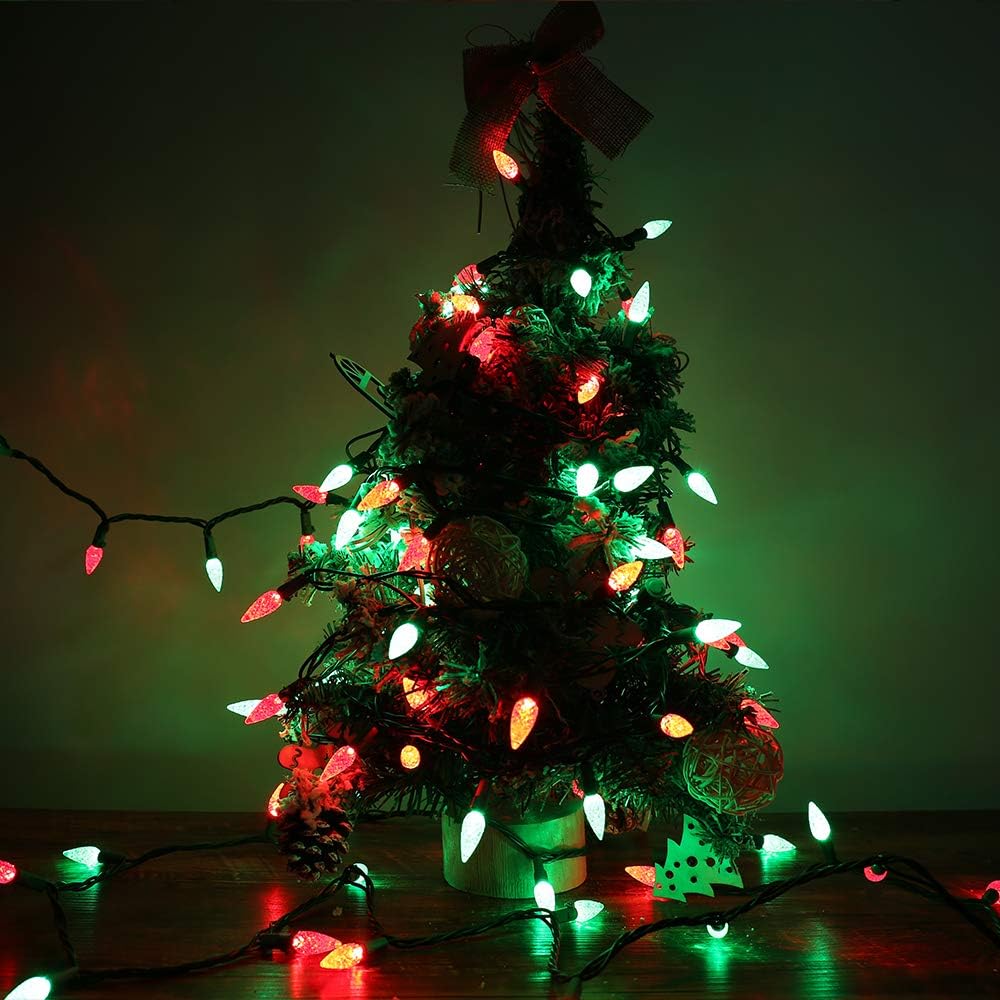 Brizled Red & Green C5 Christmas Lights, 33ft 100 LED Christmas Lights, Connectable 120V UL Certified Mini Christmas Lights Set Faceted Xmas Lights for Chrsitmas Tree Party Roof Indoor Outdoor Decor