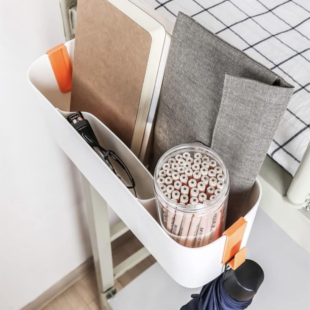 Bedside Storage Organizer Caddy Hanging Organizer Bunk Bed Shelf Holder Pocket for College Dorm Room Baby Bed Rails (Orange)