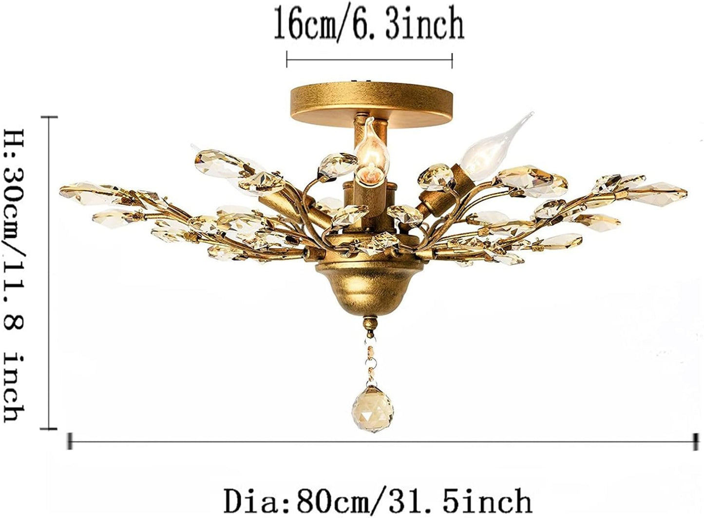Ganeed Crystal Chandeliers,Vintage K9 Clear LED Ceiling Lighting,Edison Pendant Light Flush Mounted Fixture with 5 Light for Living Room Dinning Room Restaurant Porch Hallway (Gold)