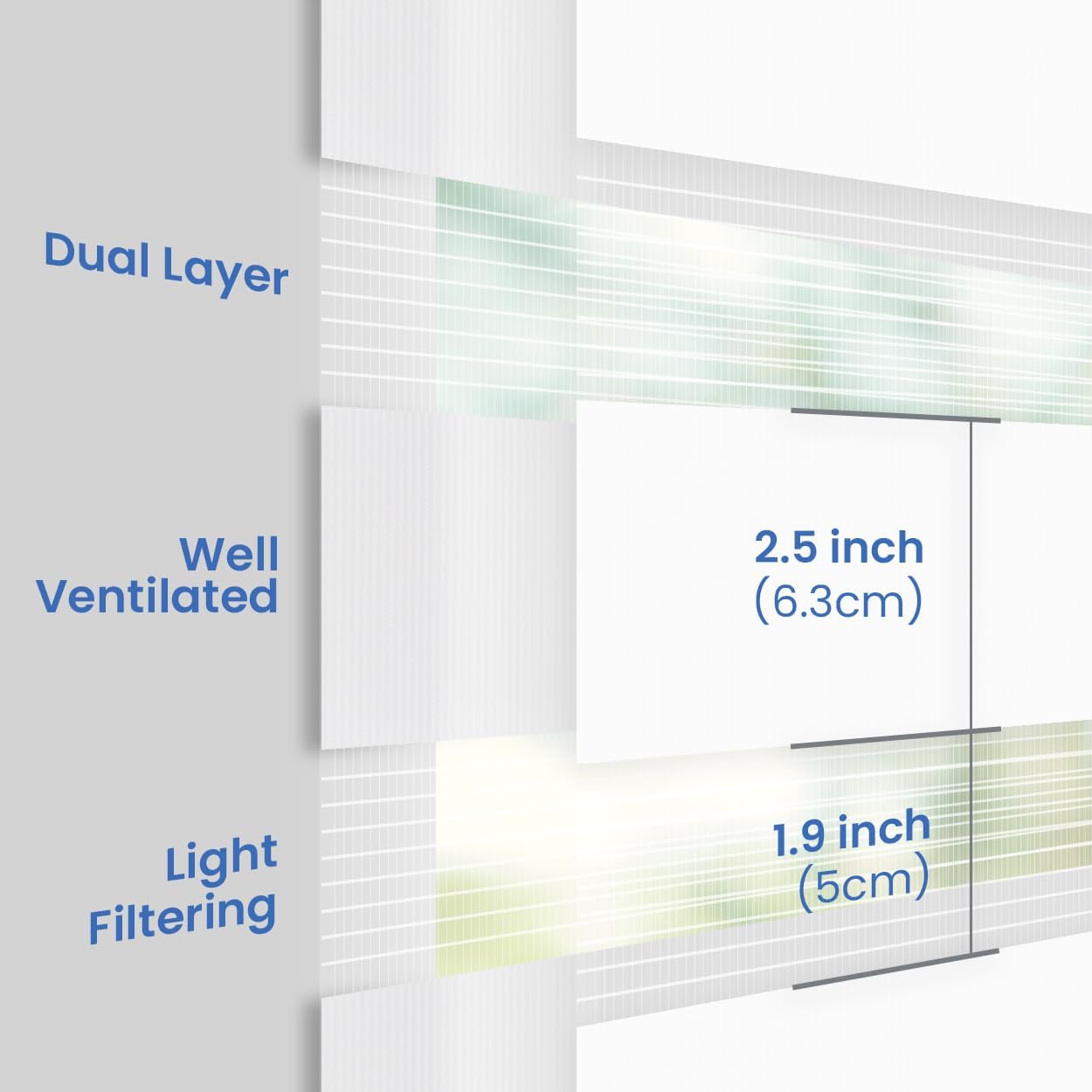 Foiresoft Standard Zebra Roller Blinds for Windows [W47 x H64 Inch, White, Basic], Light Filtering Dual Layer Shades for Bedroom, Living Room, Office, 13 Colors