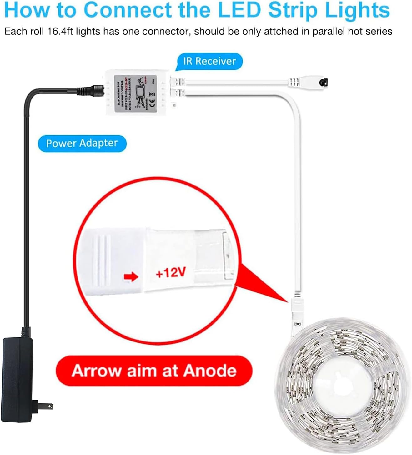 DAYBETTER Led Strip Lights 32.8 ft RGB Color Changing Lights Strip for Bedroom, Desk, Home Decoration, with Remote and Power Supply