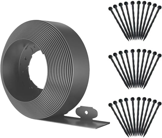 Landscape Edging,33ft x 4inch Tall Plastic Garden Edging Border with 30 Spikes,Lawn Edging for Landscaping Flower Bed,Yard,Patio-Grey