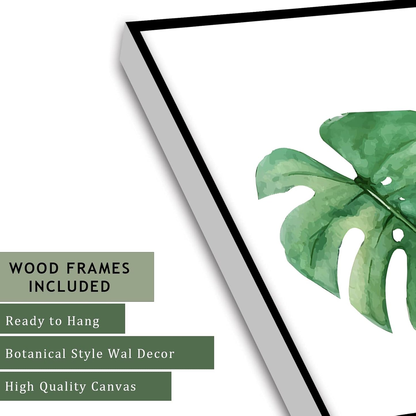 KIOSSUT FRAMED Tropical Botanical Plant Canvas Wall Art, Watercolor Green Leaf Plant Wall Decor With Inspirational Quotes, 8X10in, Framed)