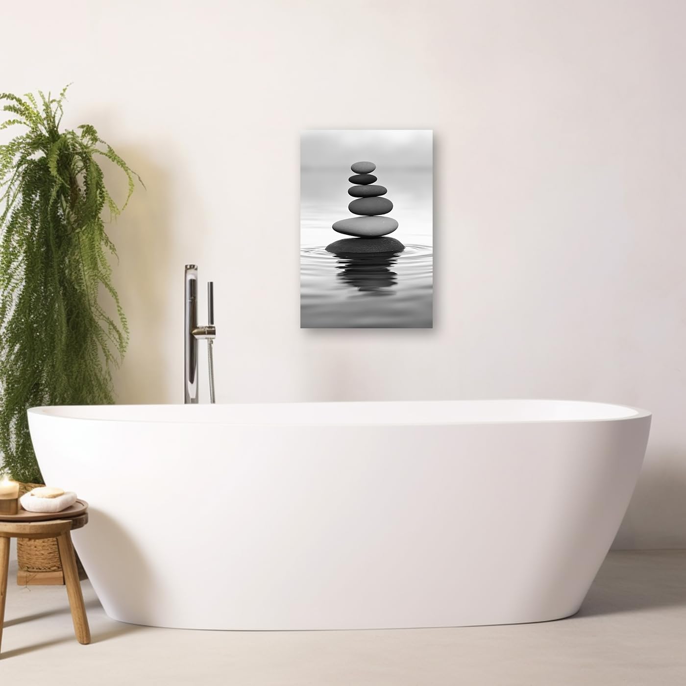 DOARTDO Zen Picture Wall Decor Black and White Zen Stone Canvas Wall Art Spa Stone Picture Print Bathroom Yoga Room Decor Frame (20.00" x 30.00", Zen Stone - 2)