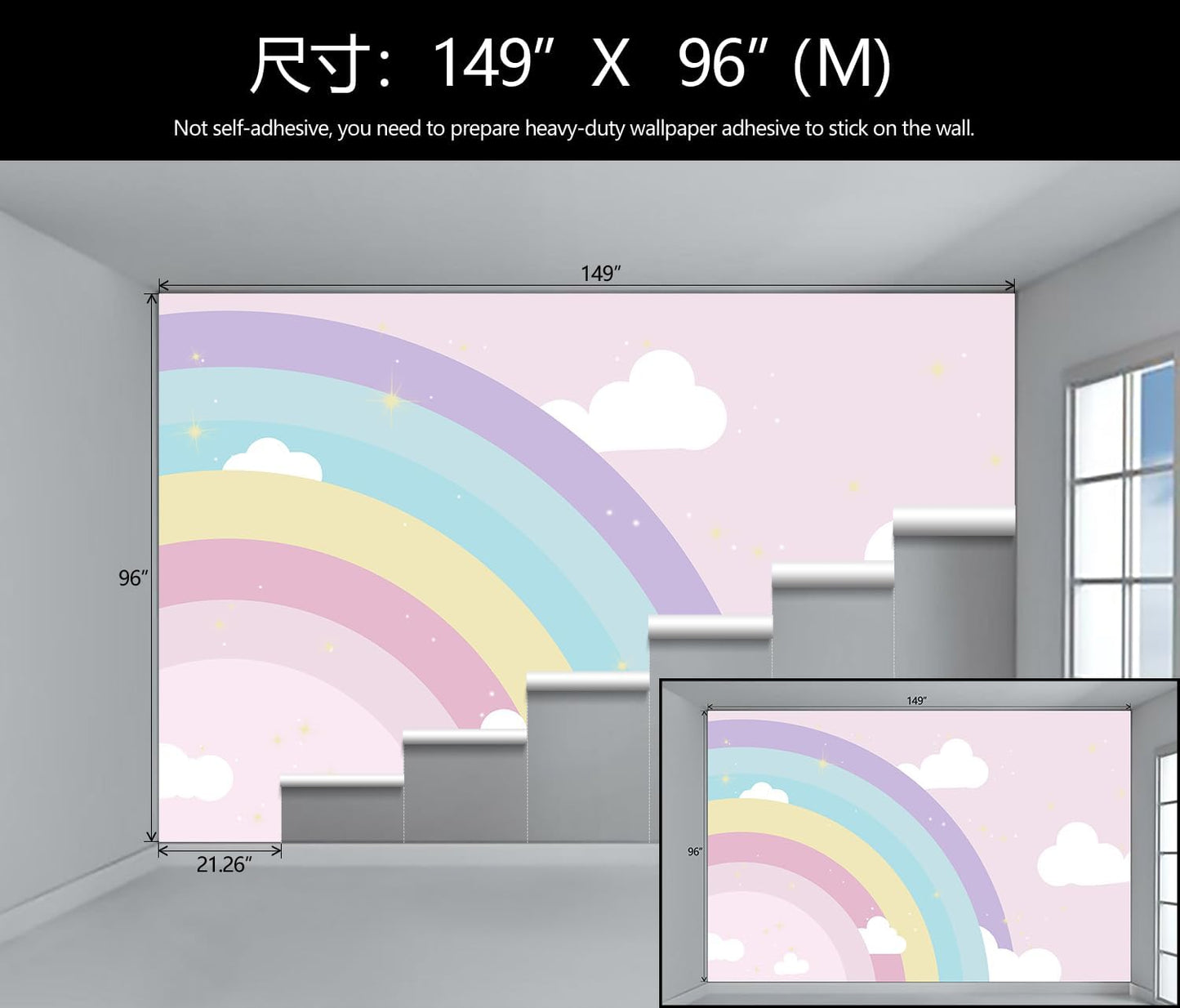 WFBHUA-Rainbow Cloud Wallpaper Mural Kids Bedroom Pink Wallpaper for Girls Room Baby Room (Not Peel and Stick)