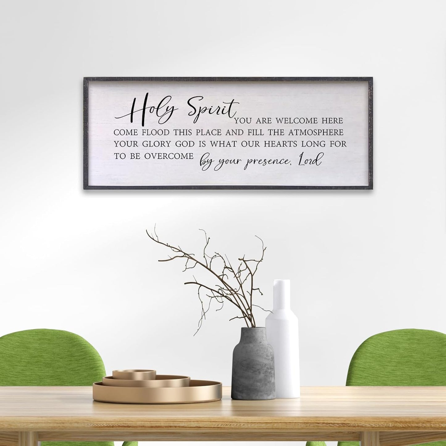 Holy Spirit You are Welcome Here Wall Decor Art 24"X10" Quote Christian Bible Verse Religious Scripture Wall Sign (Black)