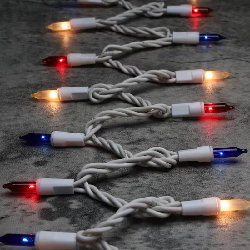 Patriotic String Lights, 100 Count 19.6 FT July 4th Mini White Wire Fairy Lights, 120V UL Certified Connectable Incandescent Independence Day