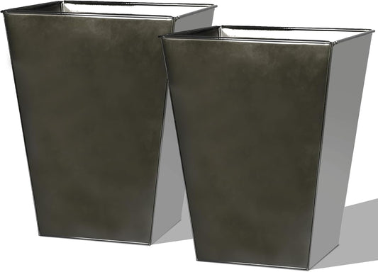 Worth Garden Large Metal Glazed Floor Planter Set of 2-14" Dia x 18" H - Luxurious Glossy Finish Black Tall Square Tapered Steel Plant Pots, Decor Flower Pot Indoor & Outdoor, Drainage Hole