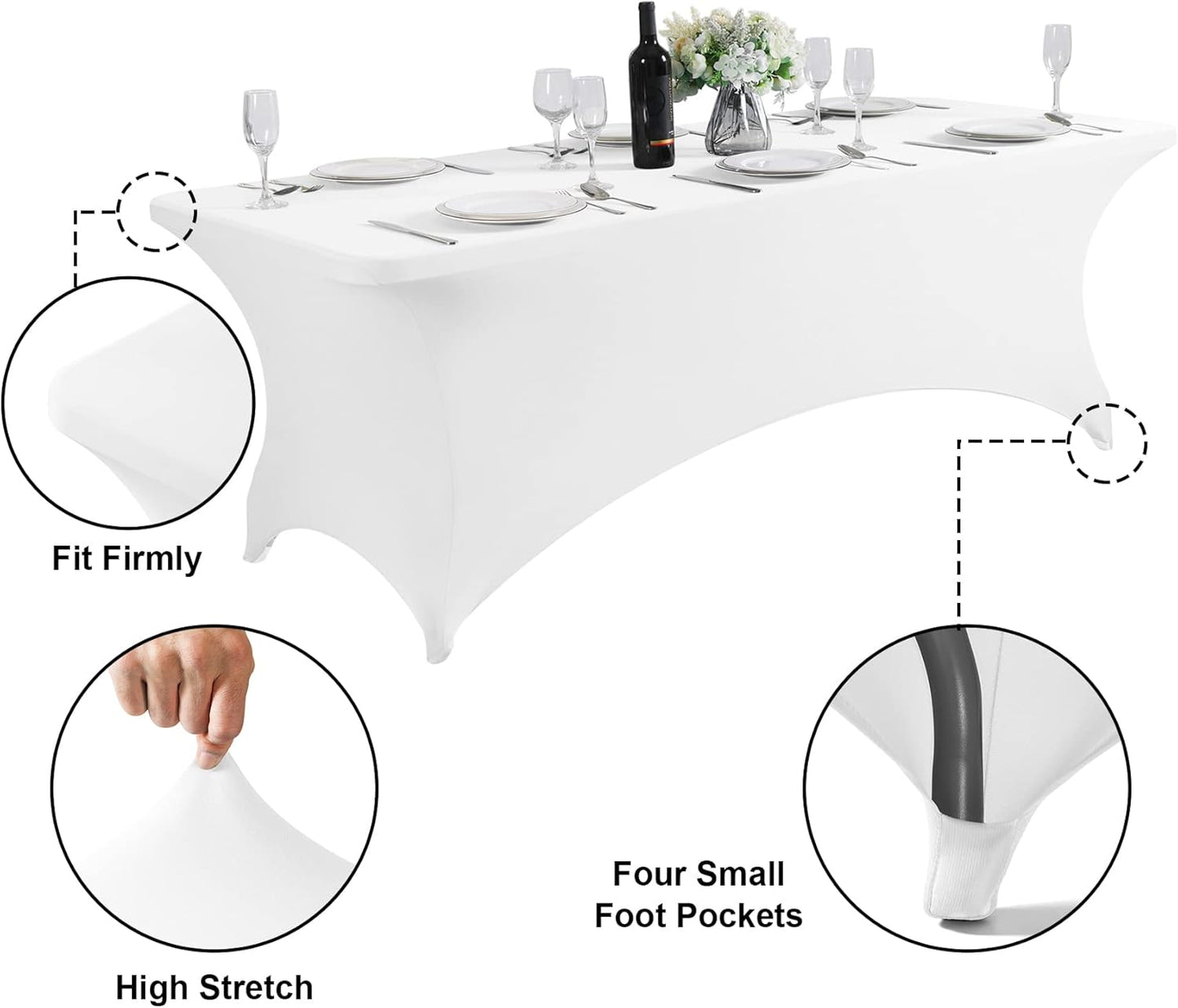 SuperO Waterproof Spandex Table Cover for 4FT Table Universal Fitted Stretch Tablecloth for Party, Banquet, Wedding and Events-White