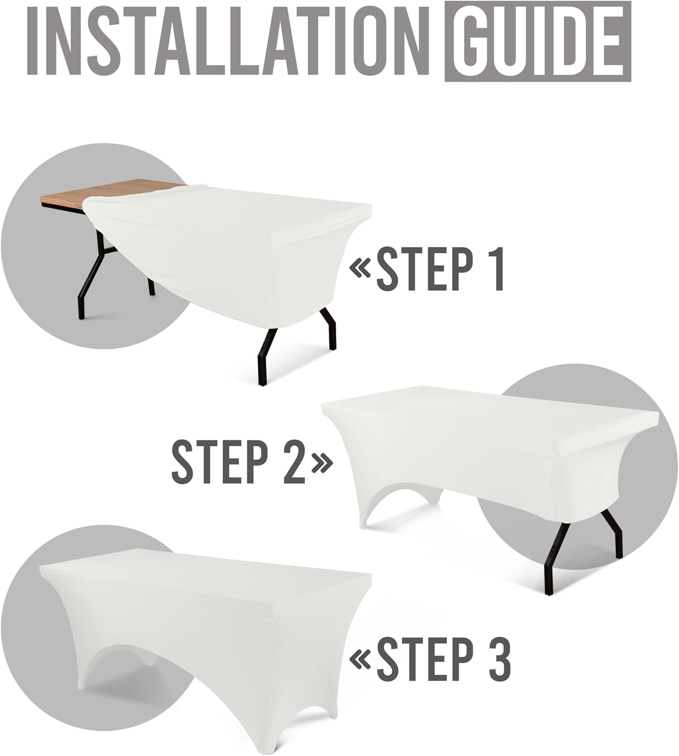 Utopia Kitchen 5FT Spandex Tablecloth [2 Pack, White] 200 GSM Stretch, Fitted, Washable and Wrinkle Resistant Table Cloth Rectangle Cover for Trade Shows, Wedding, Parties [60Lx30Wx30H Inch]