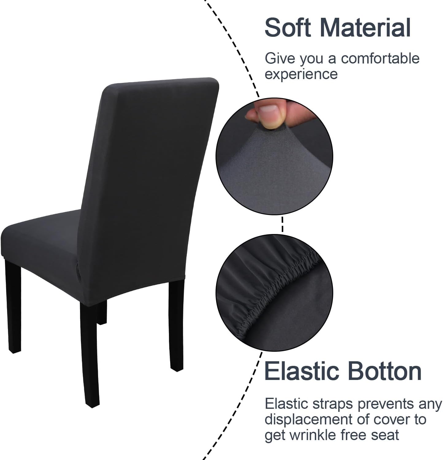 JQinHome Dining Room Chair Covers Set of 8, High Stretch Chair Slipcover Removable Washable Chair Seat Protector Cover for Home Party Hotel Wedding Ceremony (Grey)