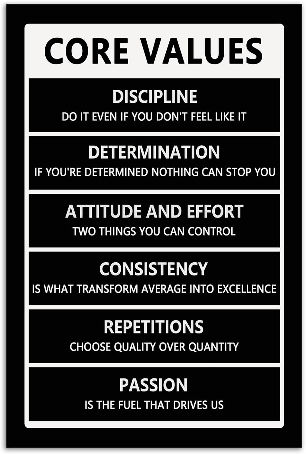 Core Values Inspirational Posters Motivational Canvas Wall Art Inspiring Entrepreneur Quotes Painting Modern Positive Posters Prints Artwork for Office Gym Living Room Decor Framed[24" W x 36" H]