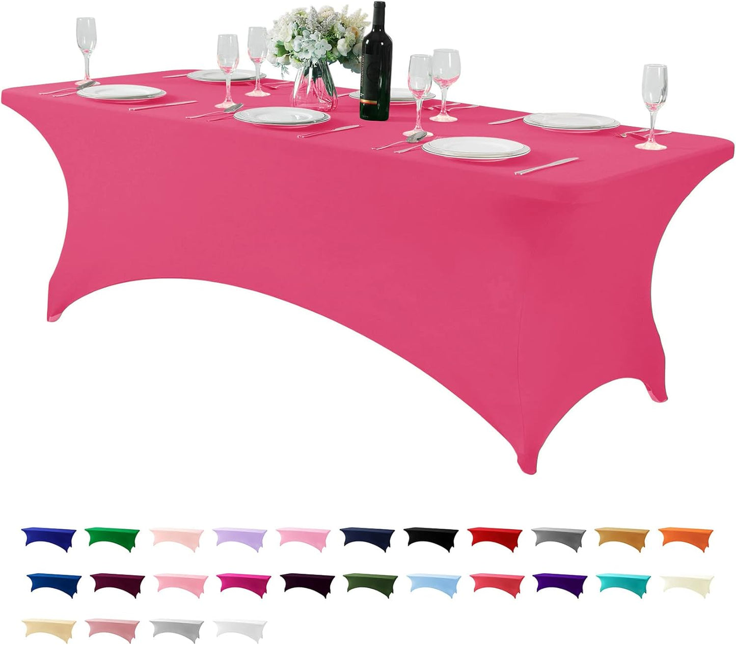 Spandex Table Cover for 8FT or 4ft or 6ft Table Universal Fitted Stretch Tablecloth for Party, Banquet, Wedding and Events-Hot Pink