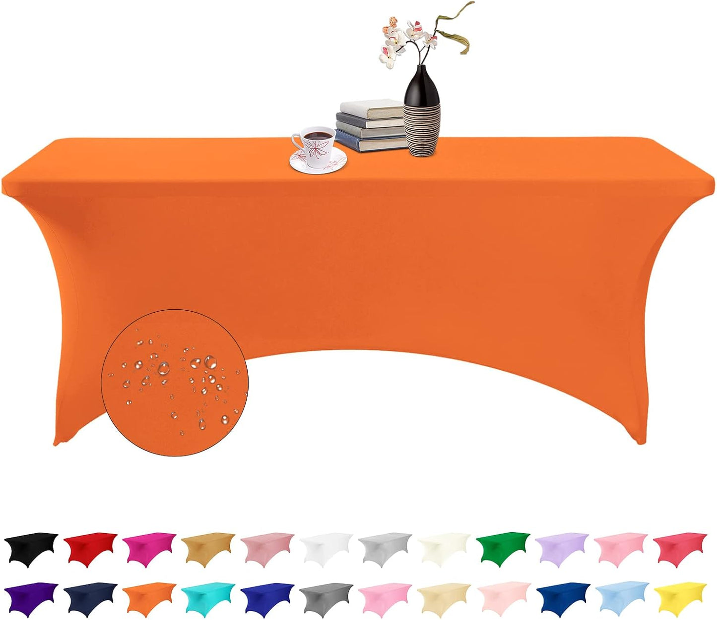 Spandex 6ft Waterproof Table Cover for Party,Wedding, Banquet, and Events(Orange)
