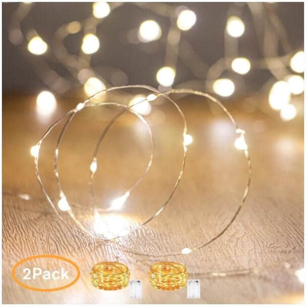 XINKAITE Waterproof LED Fairy String Lights Starry,Battery Operated String Lights no Timer for Indoor&Outdoor Decoration Wedding Christmas Holiday. (Warm White, 10Ft/2pc)