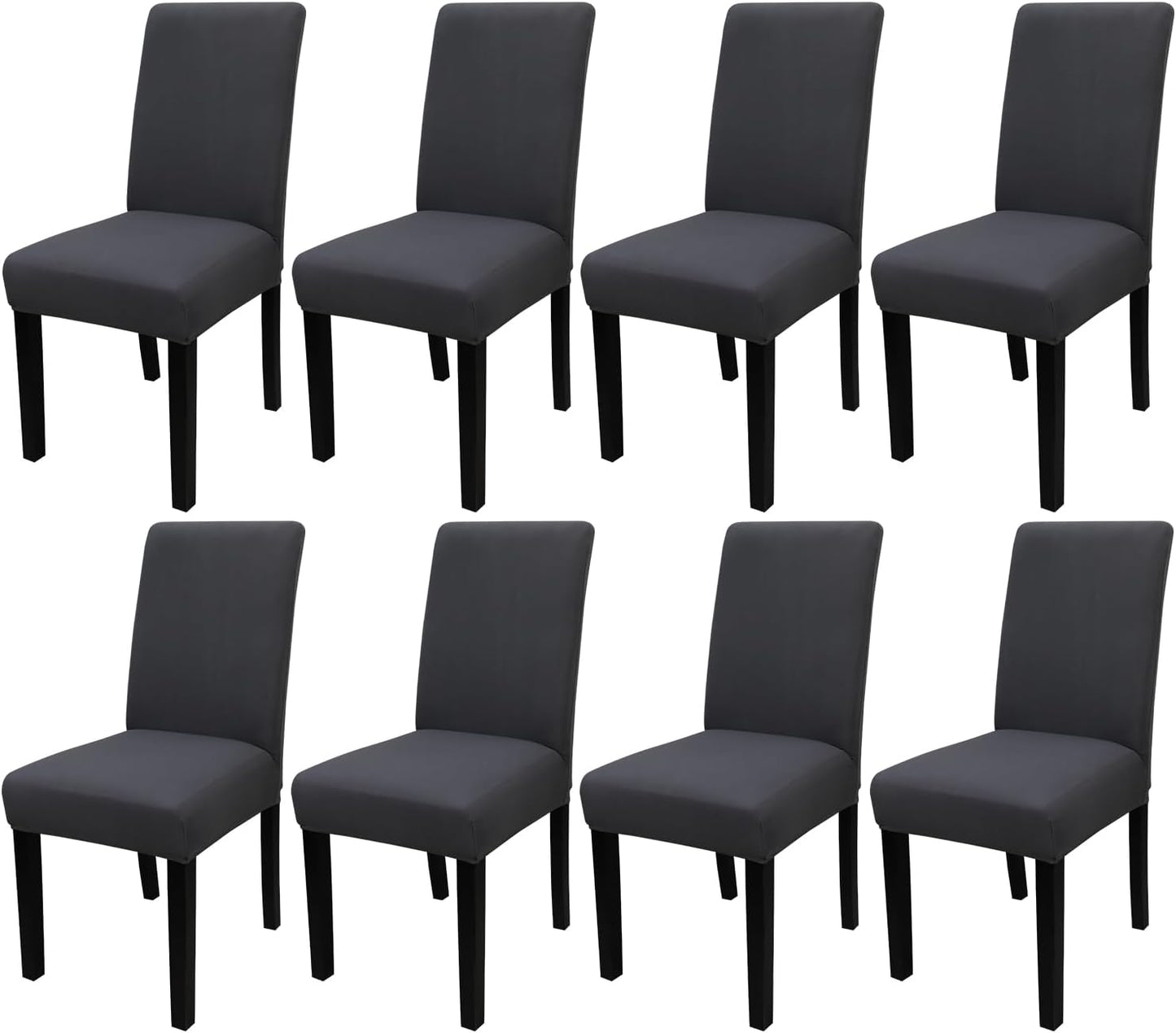 JQinHome Dining Room Chair Covers Set of 8, High Stretch Chair Slipcover Removable Washable Chair Seat Protector Cover for Home Party Hotel Wedding Ceremony (Grey)
