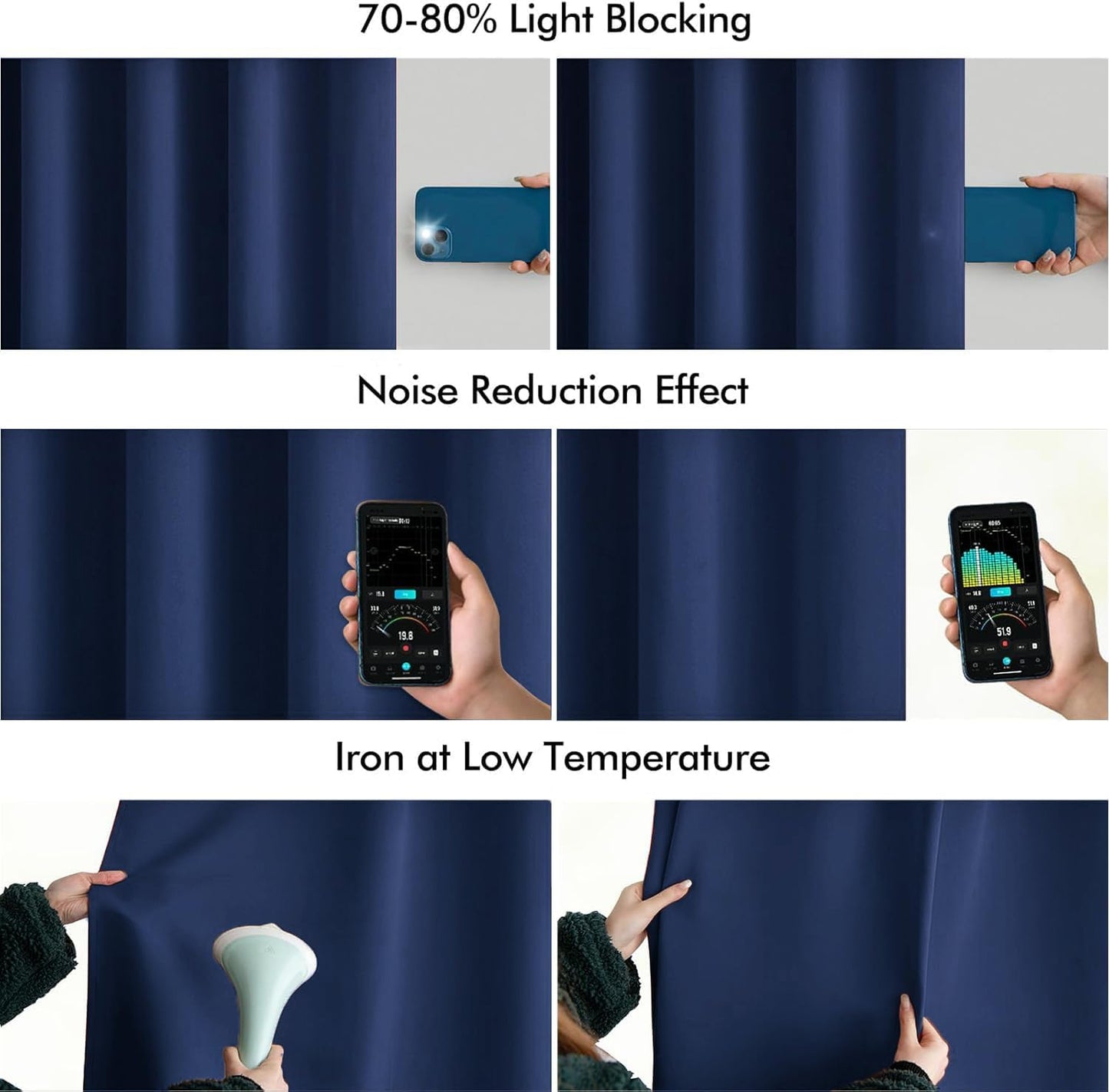 MIULEE Navy Blue Back Tab Blackout Curtains 84 Inch Length 2 Panels Set for Living Room Bedroom Privacy, Rod Pocket/Pinch Pleat Thermal Insulated Room Darkening Pleated Light Blocking Drapes