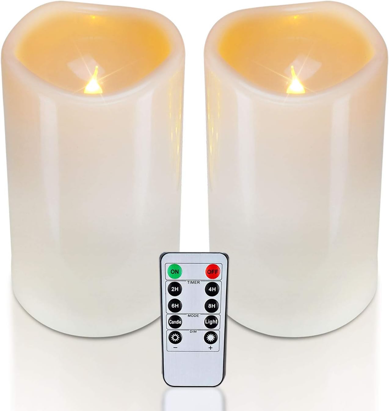 Homemory 4" x 6" Large Waterproof Outdoor Flameless Candles, Battery Operated Flickering LED Pillar Candles with Remote and Timers for Indoor Outdoor Lanterns, Long Lasting, Dark Ivory, Set of 2