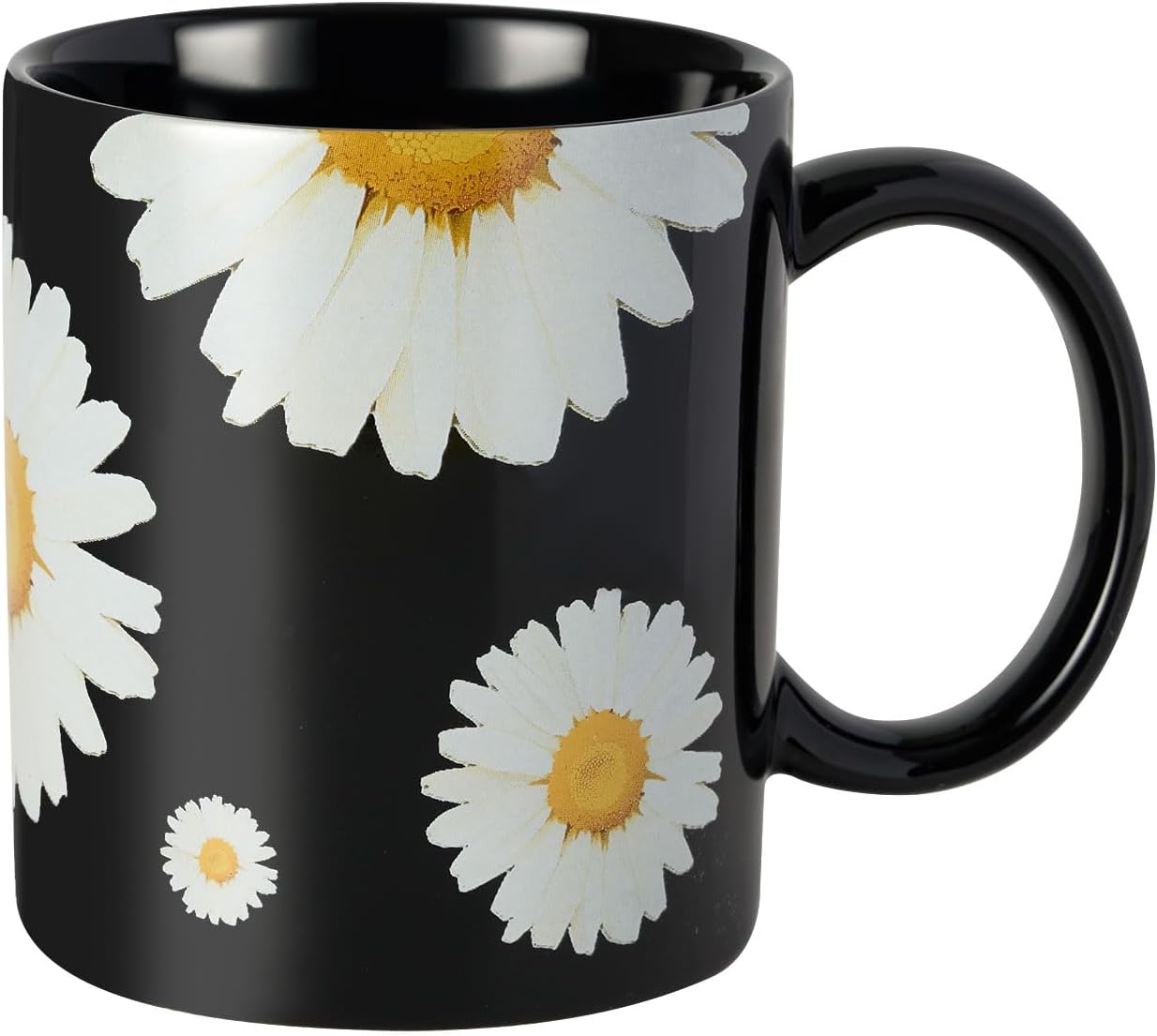 12Oz Daisy floral Black Ceramic Mug, Mug for Daily Coffee and Tea, Lead-free Microwave and Dishwasher Safe Coffee Mug, Perfect gifts for Women and men