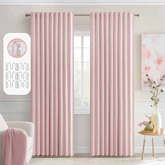 MIULEE Baby Pink Back Tab Blackout Curtains 84 Inch Length 2 Panels Set for Living Room Bedroom Privacy, Rod Pocket/Pinch Pleated Thermal Insulated Room Darkening Light Blocking Curtains 52x84 Inch