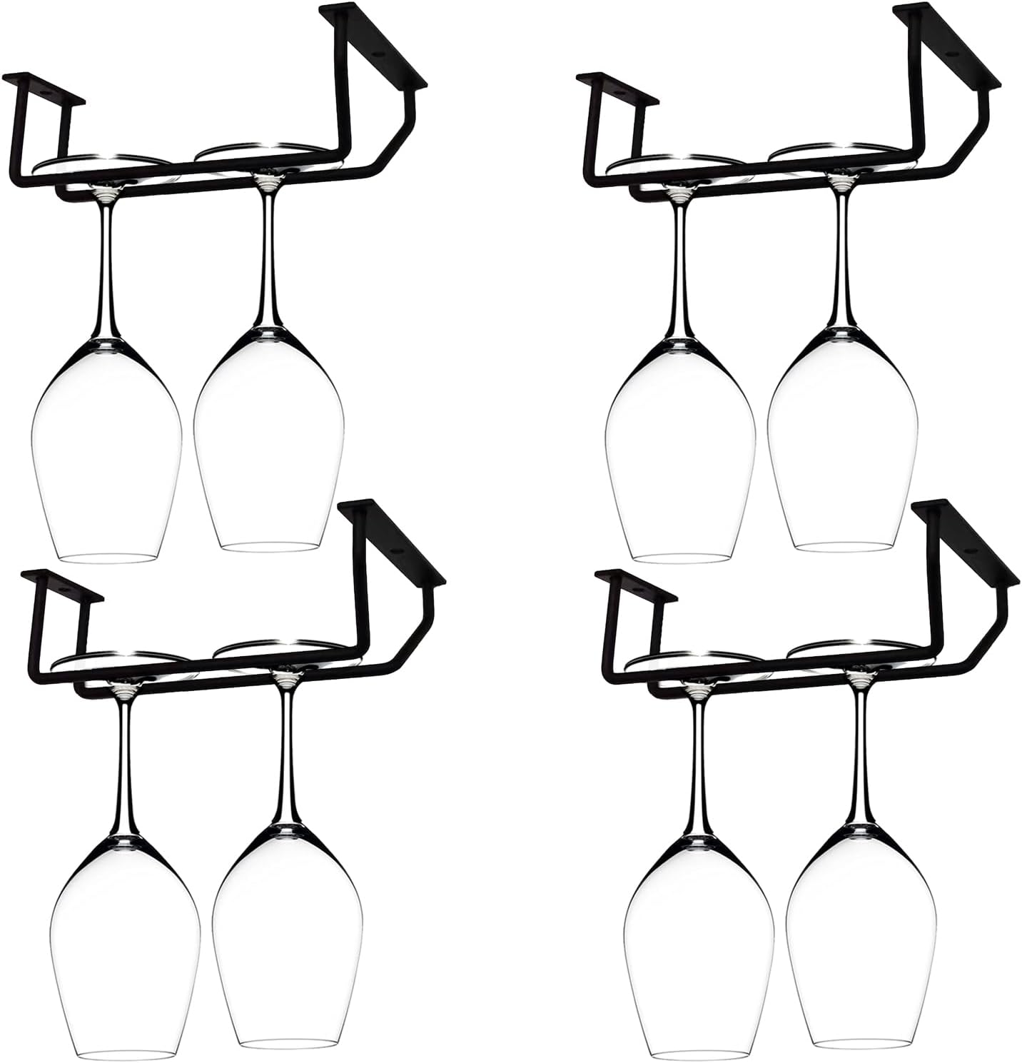 7 Inch Black Wine Glass Rack, Under Cabinet Wine Glass Holder, Wine Glass Hangers Under Shelf, Stemware Rack, Hanging Stemware Holder for Cabinet Kitchen Bar, Set of 4