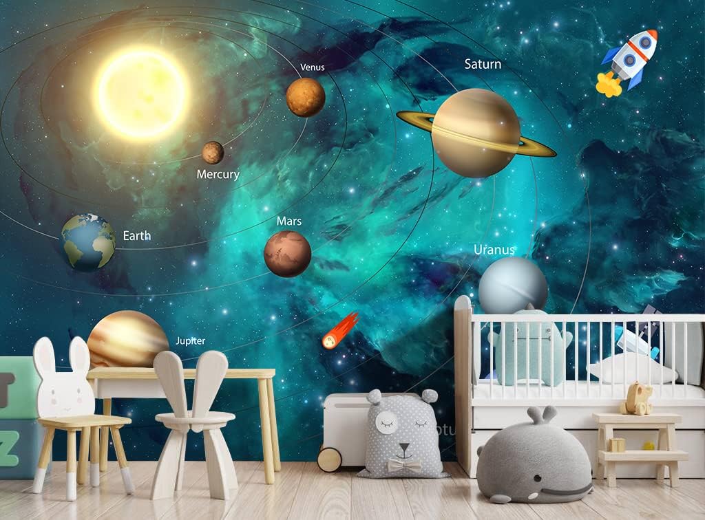 Kids Universe Planet Galaxy Wallpaper Solar System Starry bight Sky Ceiling Nursery Wall Mural - 160"x108"（Not Peel and Stick）