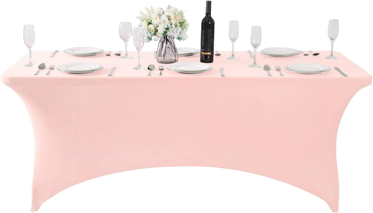 SuperO Waterproof Spandex Table Cover for 6FT Table Universal Fitted Stretch Tablecloth for Party, Banquet, Wedding and Events-Blush Pink