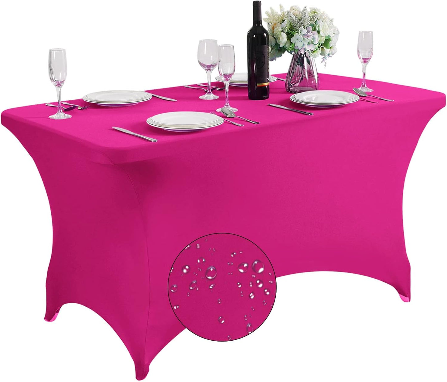 SuperO Waterproof Spandex Table Cover for 4FT Table Universal Fitted Stretch Tablecloth for Party, Banquet, Wedding and Events-Fuchsia