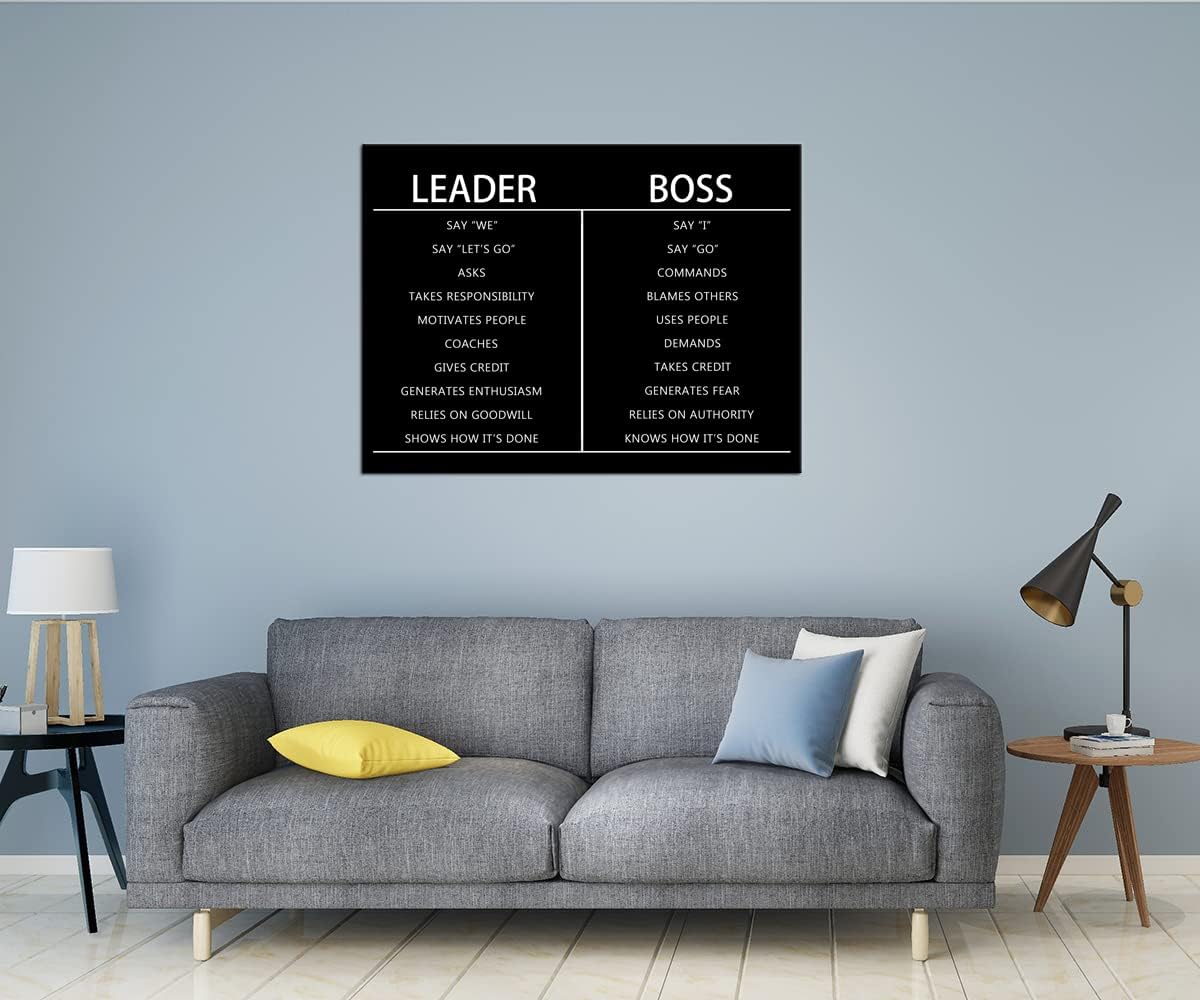 Leader Boss Difference Inspirational Wall Art for Office Motivational Black Positive Guide Canvas Poster Painting Prints Wall Pictures for Living Room Home Decor Framed Artwork [36''W x 40''H]
