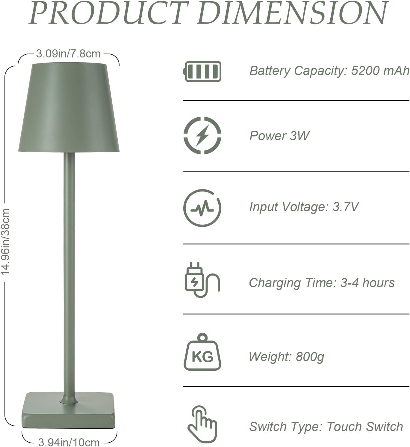 HASUN 2 Pack Cordless Table Lamp, Portable LED Desk Lamp, 5200mAh Battery Operated Lights, 3 Color Stepless Dimming Up, Night Light for Bedroom/Date/Bars/Cafe/Camping (Green 2Pack)