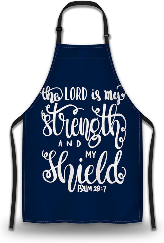 Baking Apron for Men the Lord Is My Strength and My Shield Bible Verse Modern Cute Aprons for Men for Kitchen Cooking Restaurant BBQ Painting Crafting 27” (W) x 31” (H), Waterproof Aprons
