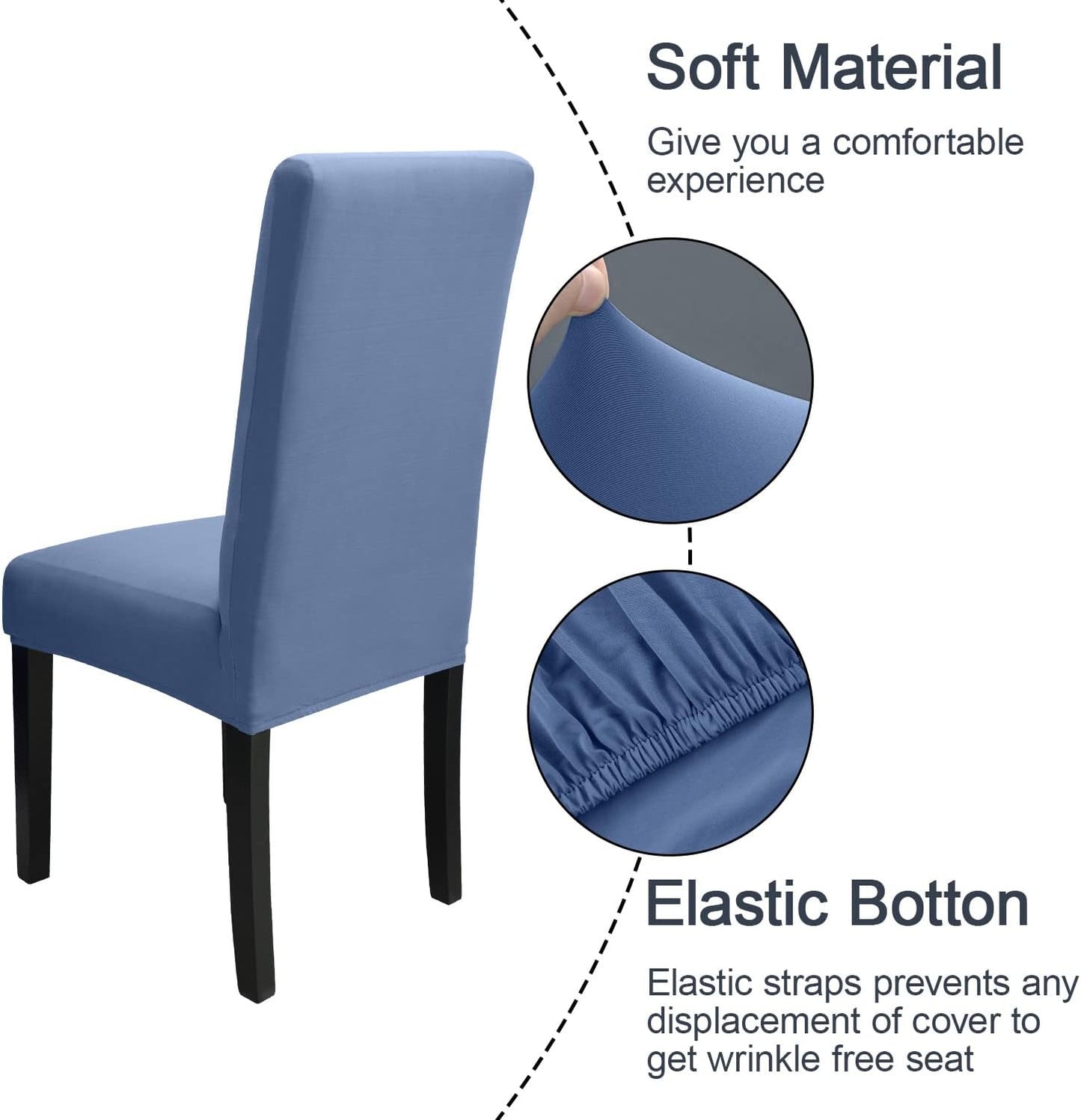 JQinHome 6 Pcs Dining Chair Slipcover,High Stretch Removable Washable Chair Seat Protector Cover for Home Party Hotel Wedding Ceremony (Gray Blue)