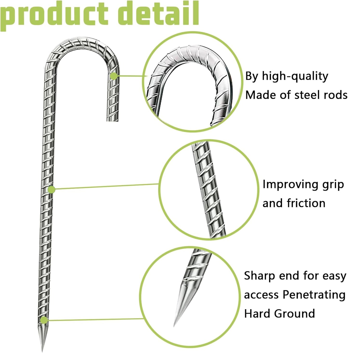 Rebar-Stakes-12-Inch, Ground Stakes Heavy Duty U-Hook Galvanized Anti-Rust Tent Stakes Heavy Duty Ground Anchors for Garden Dog Fence Chicken Coop Christmas Decorations Deer Fence 16pcs