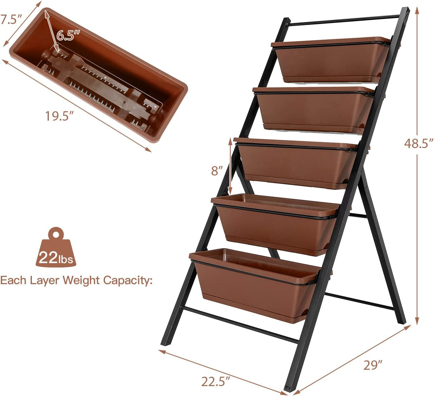 S AFSTAR 5-Tier Vertical Garden Planter, 5-Layer Raised Garden Bed with 5 Detachable Planter Boxes & Metal Frame, Indoor Outdoor Elevated Planting Containers for Flower Vegetables Fruit Herbs