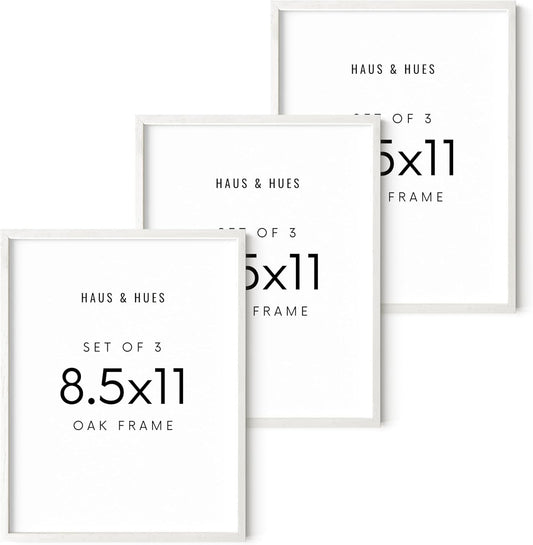 HAUS AND HUES Set of 3 Wood Picture Frames 8.5 X 11 - Wood Picture Frames 8.5 X 11 Document Frames 8.5x11, Certificate Frames 8.5 X 11 Multi Pack Natural Wood Frame, 8.5 X 11 Frame (White Oak Frame)