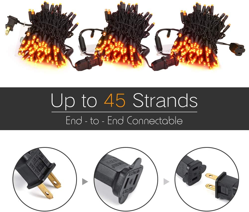 Brizled Orange Halloween Lights, 33ft 100 LED 5mm Wide Angle Orange Halloween String Lights, 120V UL Certified Connectable Mini Amber Light String for Tree Party Home Indoor Outdoor Decor, Black Wire