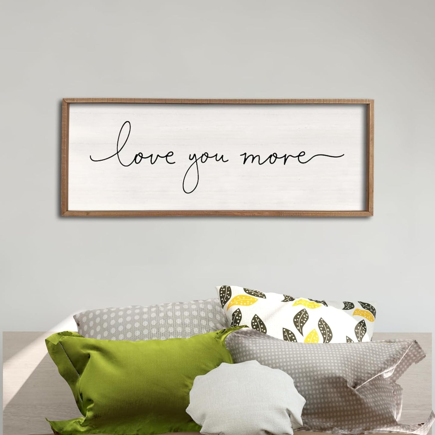 Love You More Sign 32''×12'' Master Bedroom Above Over Bed Wall Decor Modern Farmhouse Large Vintage Wood Framed Hanging Over Bed Bedside Wall Art (Wood)