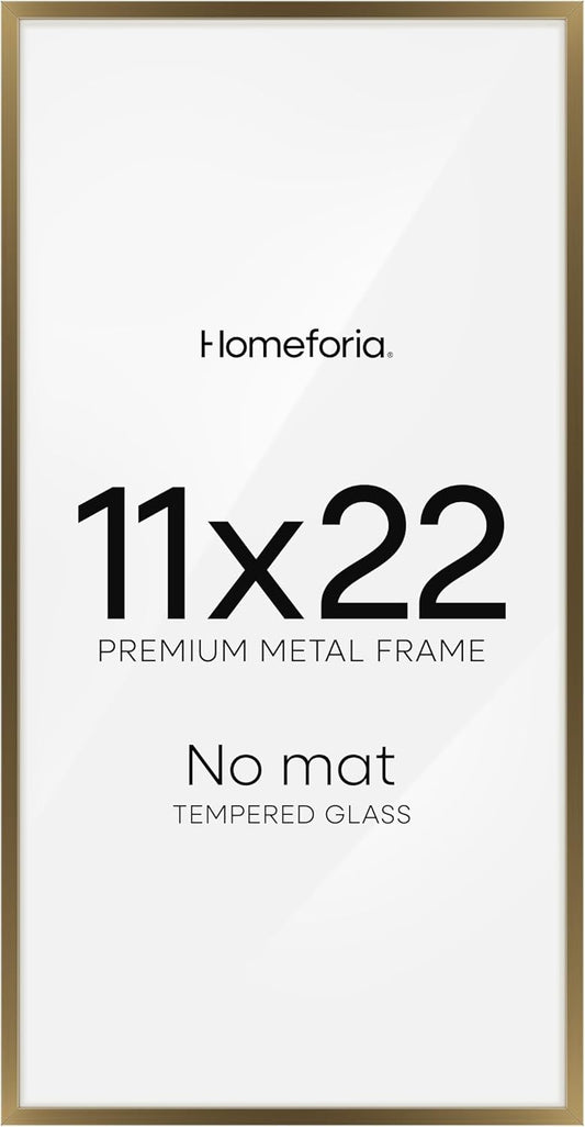 Homeforia 11x22 Bronze Newspaper Frame, High End Metal 11 x 22 Picture Frame without Mat, 22x11 Thin Bronze Poster Frames for Wall, 11by22 inch Display Photo Frames, Tempered Glass, Wall Kit, Set of 1
