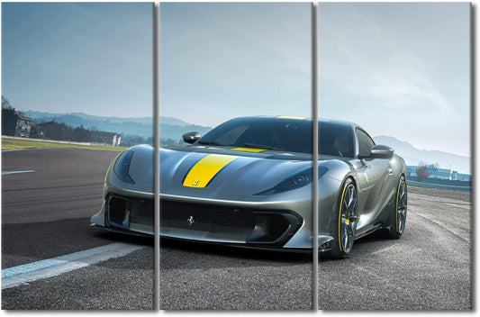 TUMOVO Car Canvas Wall Art for Living Room Home Decor Gray Sports Car Poster Prints on Canvas Supercar Wall Decorations for Men Boys Bedroom Décor Bathroom Office Framed Ready to Hang, 60" Wx40 H