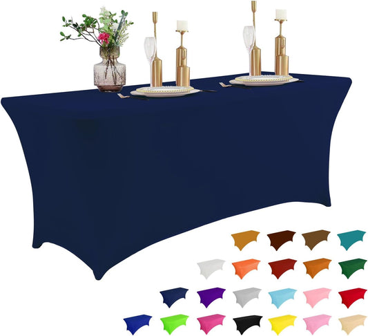 IVAPUPU 4FT Table Cloth for Rectangular Fitted Events Stretch Jean Blue Table Covers Washable Cover Spandex Tablecloth Protector for Party, Wedding, Cocktail, Banquet, Festival