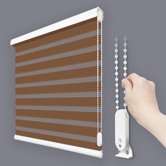 Foiresoft Standard Custom Zebra Roller Blinds for Windows [W10–105 x H10–115 Inch, Caramel, Basic], Light Filtering Dual Layer Shades for Bedroom, Living Room, Office, 13 Colors