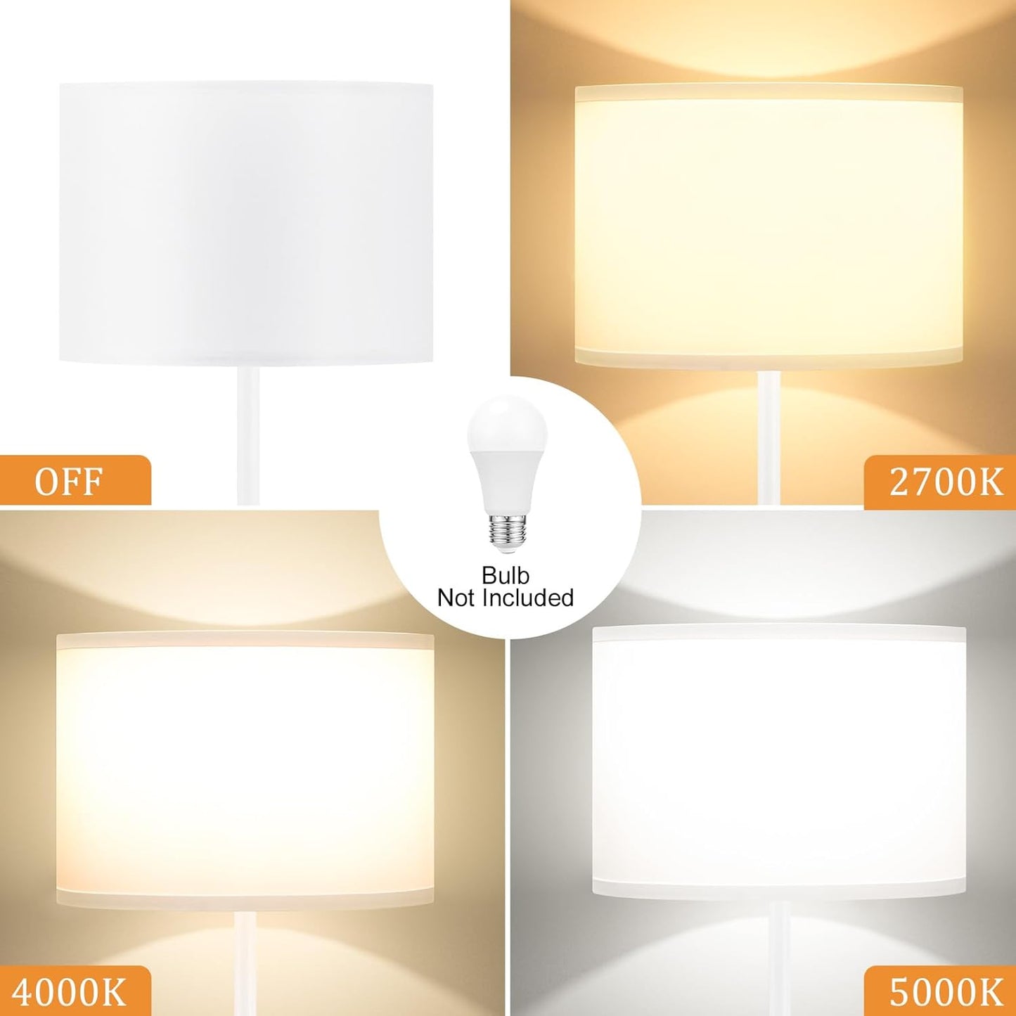 Ambimall 60'' Modern Floor Lamp with Shade, Tall Lamps for Living Room, Bedroom, Office, Dining Room, White Shade with White Pole(Without Bulb)